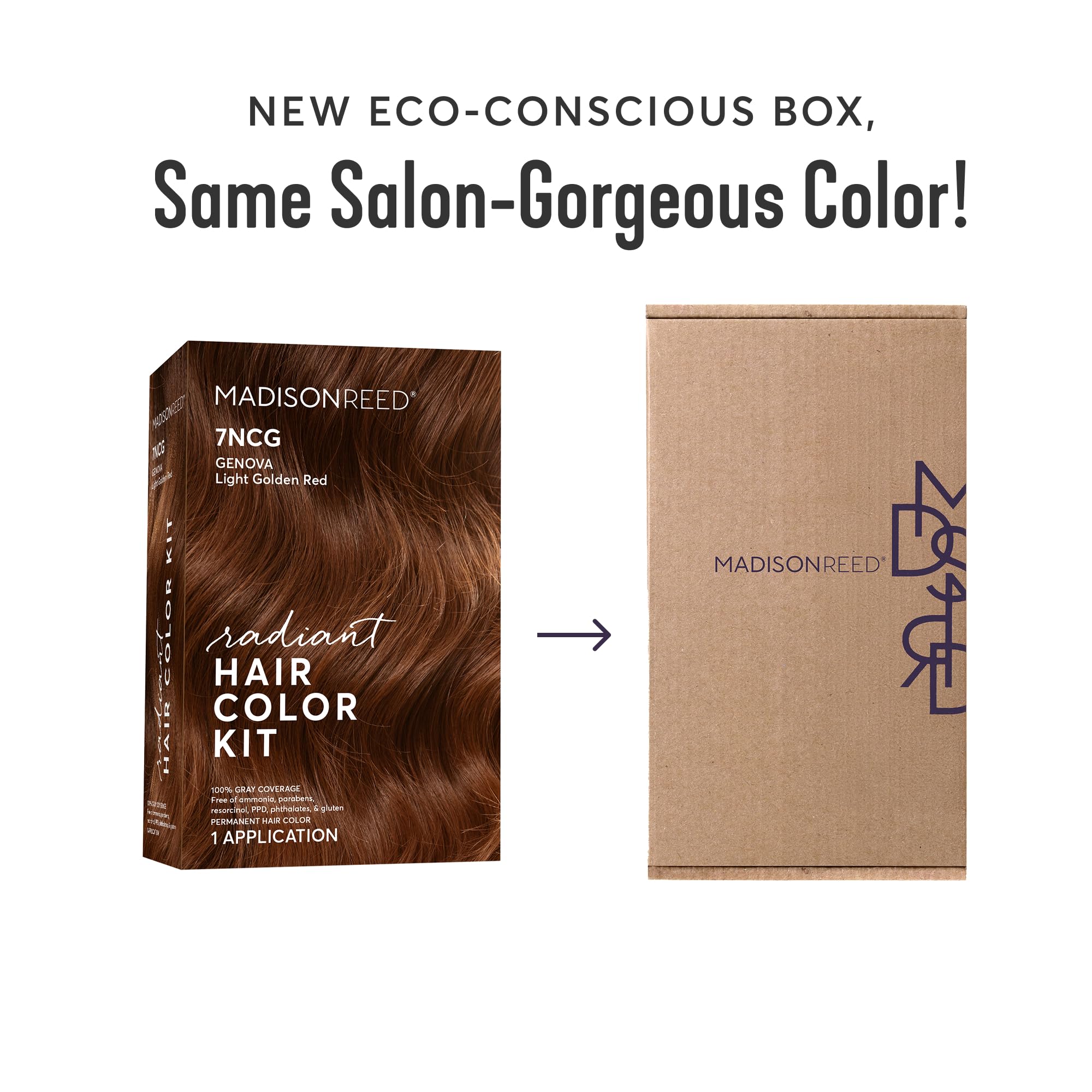 Madison Reed Radiant Hair Color Kit - 7NCG Light Golden Copper (Genova Red), Salon-Quality Permanent Hair Dye, Superior Gray Coverage & Dimensional Color | PPD-Free & Ammonia-Free, 1 Pack