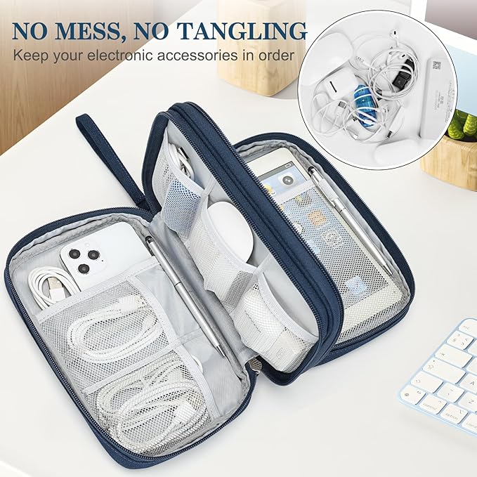 FYY Electronic Organizer, Travel Tech Pouch Bag, Large, Navy