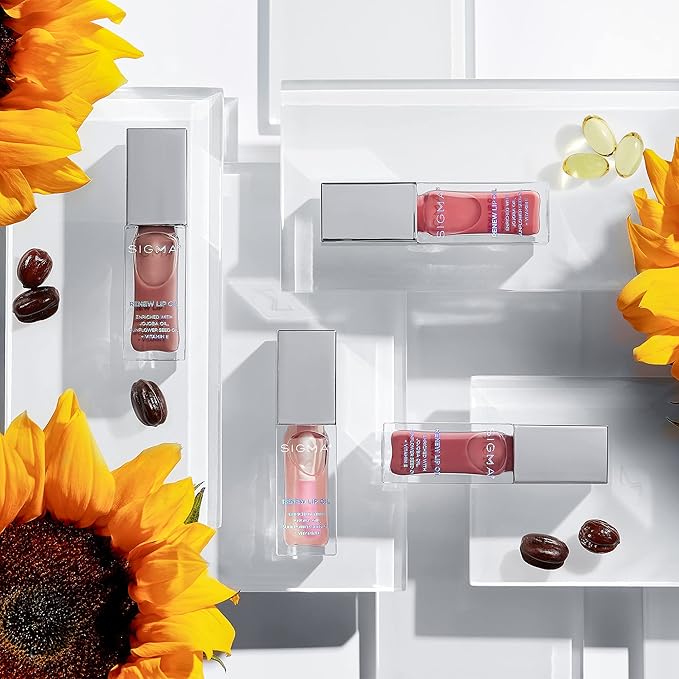 Sigma Beauty Renew Lip Oil – Tinted with Luxurious High-Shine Color & Long Lasting Hydration for Soft, Supple Lips, Non-Sticky w/Nourishing Antioxidants (All Heart, Berry Mauve Sheen)