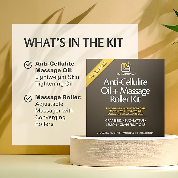 Anti Cellulite Oil and Lymphatic Drainage Massager Kit, 8 fl oz by M3