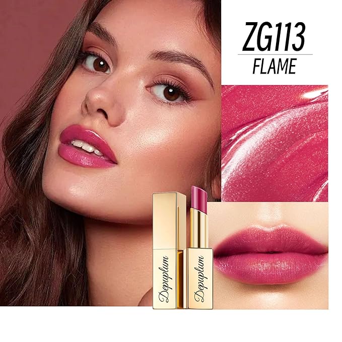 Depuplum Purple Red Lipstick Moisturizing for Women Shimmer Tinted Lip Balm Hydrate Nourish Mauve Lip Gloss Cruelty Free Lip Makeup, ZG113 Flame