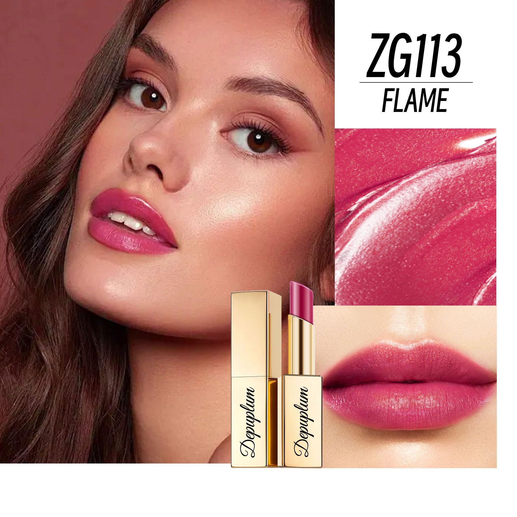 Depuplum Purple Red Lipstick Moisturizing for Women Shimmer Tinted Lip Balm Hydrate Nourish Mauve Lip Gloss Cruelty Free Lip Makeup, ZG113 Flame