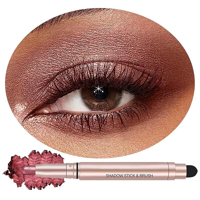 Qeetvia Eyeshadow Stick Makeup, Waterproof Hypoallergenic Long Lasting Cream Eye Shadow Pencil, Highlighter Matte Crayon eyes liner, Glitter Primer Palette Shimmer Eyeliner Pen, Brownish Red
