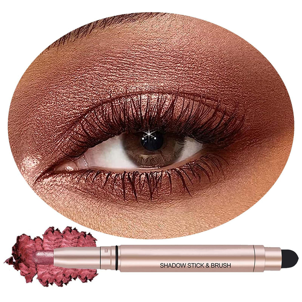Qeetvia Eyeshadow Stick Makeup, Waterproof Hypoallergenic Long Lasting Cream Eye Shadow Pencil, Highlighter Matte Crayon eyes liner, Glitter Primer Palette Shimmer Eyeliner Pen, Brownish Red
