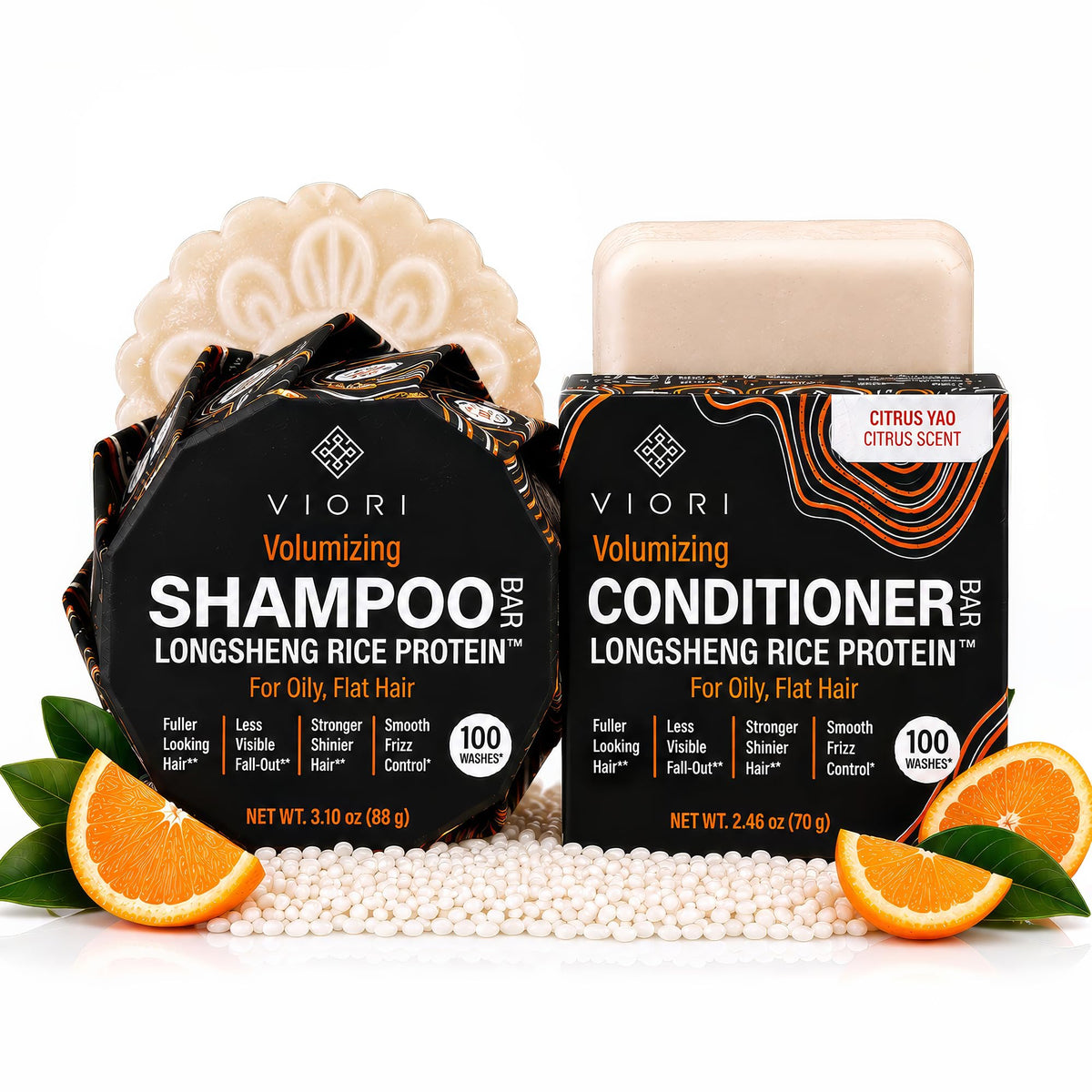 Viori Volumizing Shampoo & Conditioner Bar Set - Rice Water, Citrus Yao