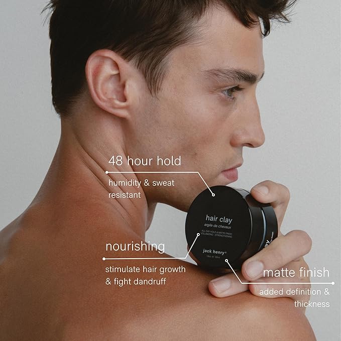 Jack Henry Hair Clay for Men - Wax-Based Flexible Matte Finish, All-Day Hold - Hair Styling Clay for All Hair Types, PVP-Free, Organic Award Winning Formula, Only 4 Ingredients - Natural Scent 1.6 oz