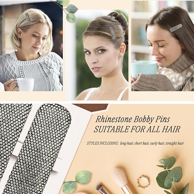 Kanprincess Rhinestone and Crystal Hair Clips 2-Pack, Sparkly Barrettes & Elegant Bling Accessories for Women & Girls(Set17)