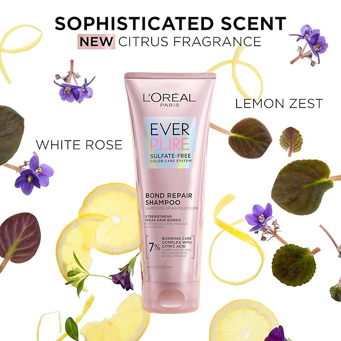 L'Oreal Paris Sulfate Free Bond Repair+ Shampoo and Conditioner Set with Bond + Amino Acid Complex, Strengthens and Repairs Damaged or Color Treated Hair, EverPure, 13.6 Fl Oz Set (Packaging May Vary)