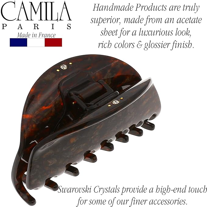 Camila Paris CP2961 French Hair Clip for Women, Small Handmade, Brown, Strong Hold Grip Hair Clips for Women, No Slip Durable Styling Girls Hair Accessories, Made in France