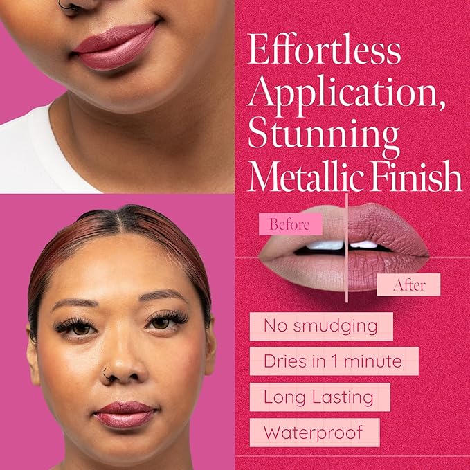 Aromi Chestnut Rose Metallic Liquid Lipstick, Shimmery (Alpine Bloom)