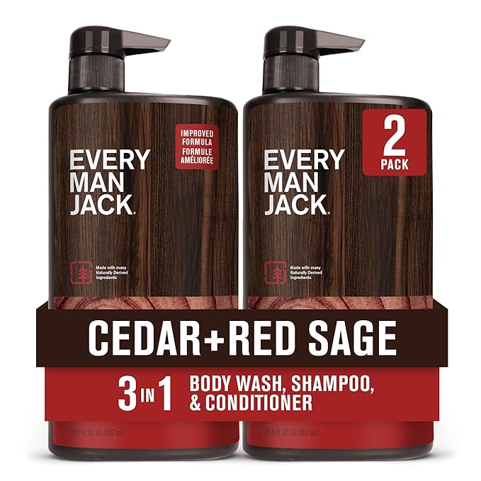Every Man Jack 3-in-1 All Over Body Wash for Men, Cedar Red Sage, 2pk