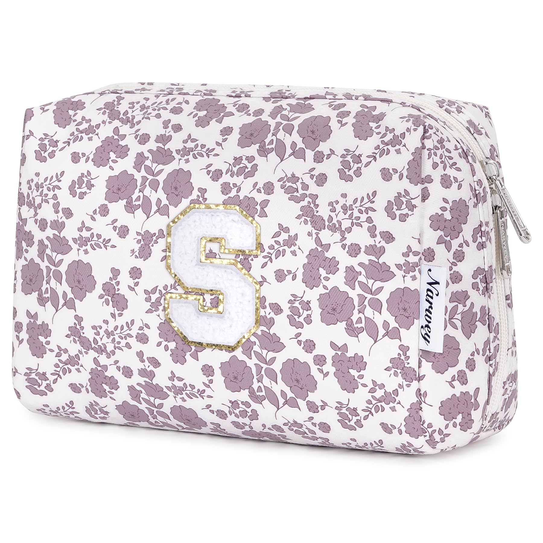 Narwey Birthday Gifts for Teen Girls Kids Women Personalized Initial Floral Makeup Bag Cute Cosmetic Trendy Stuff 6 8 10 11 12 13 14 16 18 Years Old Travel Toiletry Bag (Little Dusty Pink Flower S)