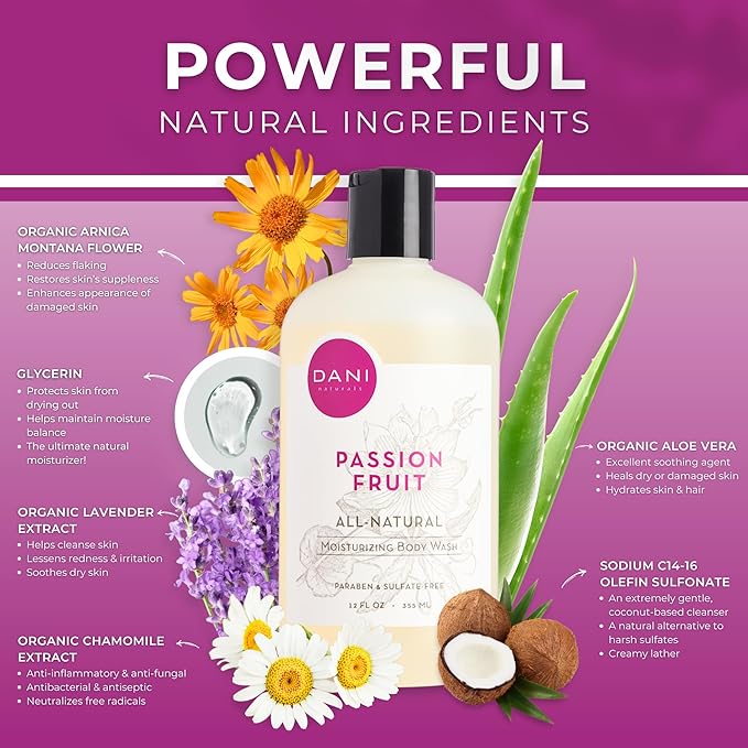 DANI Naturals Passion Fruit Body Wash, Sulfate-Free and Vegan, 12 fl oz