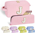 YOOLIFE Birthday Gifts for Women, Girls Birthday Gifts, Personalized Girls Makeup Bag Initial Pink Make Up Bag for Girls Personalized Gifts Friend Birthday Gifts for Teen Sister Wife Mom Gifts Pink J