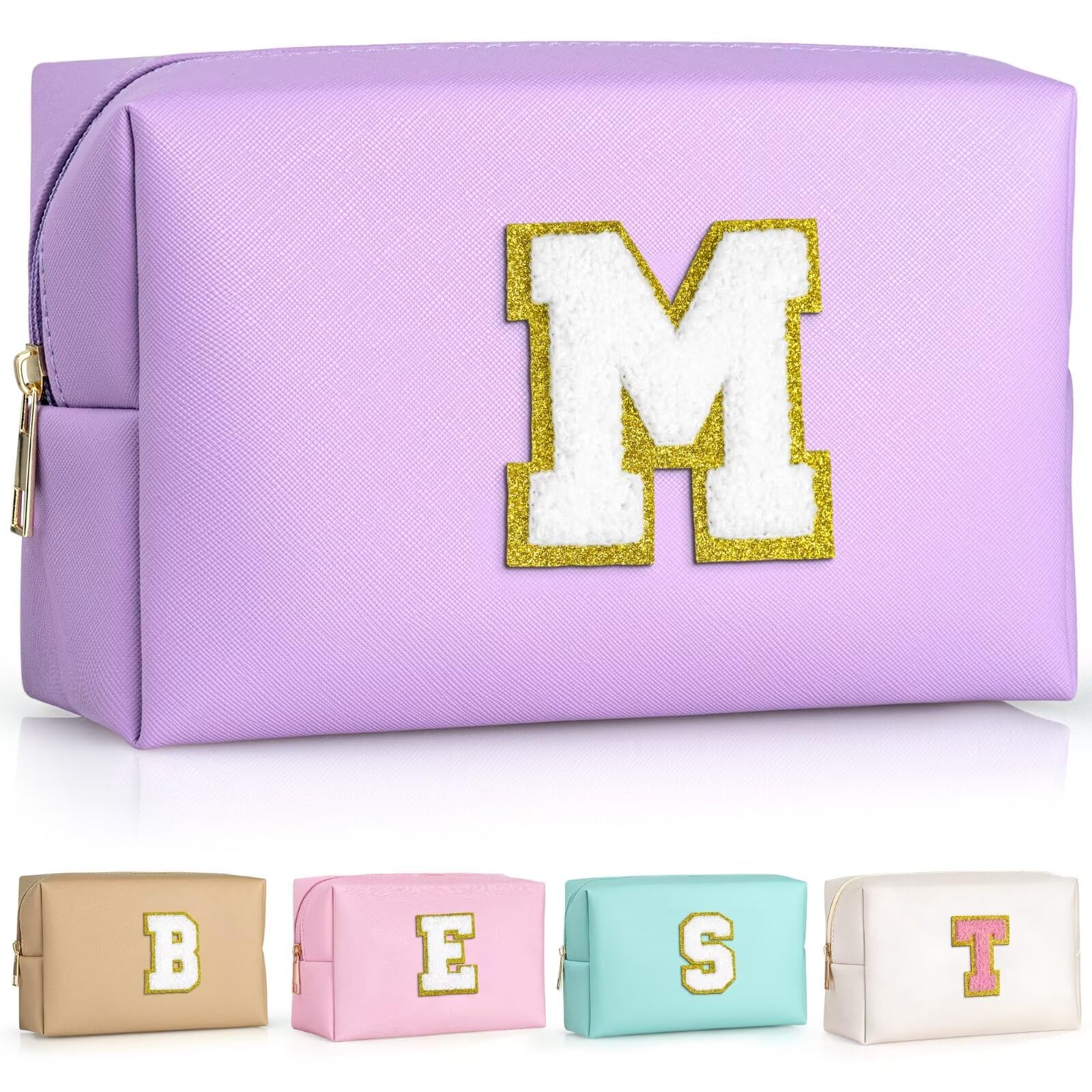 TOPEAST Monogrammed Gifts for Women, Preppy Makeup Bag Small Cosmetic Bag Travel Toiletry Bag, Personalized Birthday Gift for Girl, Wedding Bridal Shower Gifts for Bridesmaids (Purple M)