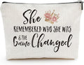 Canvas Makeup Bag for Women, Inspirational God Says I Am Cosmetic Pouch, 70th 80th Birthday, Travel Toiletry Organizer with Sports & Floral Patterns (The Game Changed)