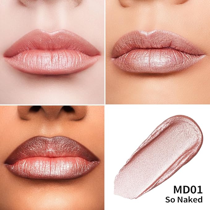 Oulac Pink Lipstick for Women - Metallic Lipsticks, Pink Shimmer Lip Gloss Long Lasting Waterproof, High Impact Lip Color, Oil-Based Formula, Transferproof, Vegan & Cruelty-Free Lip Makeup MD01