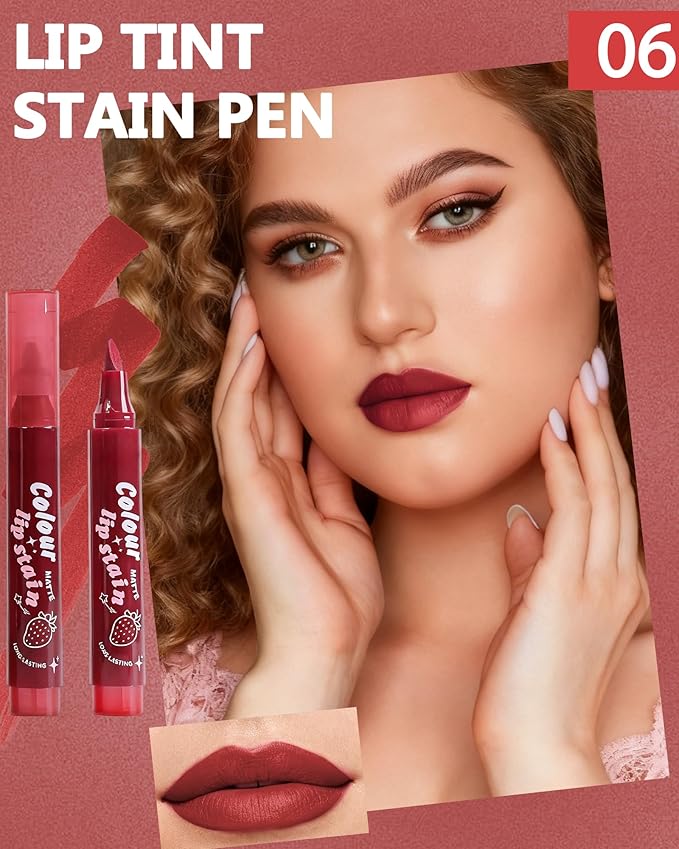 Lip Tint Stain Pen, Red Brown Waterproof Long Lasting Matte Lip Liner Stain