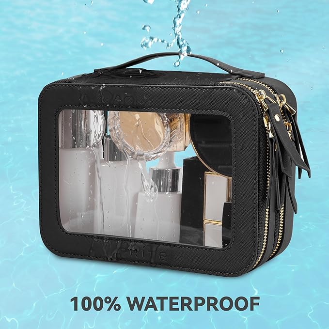 Prite Double Layer Clear Makeup Bag Travel Cosmetic Organizer for Women