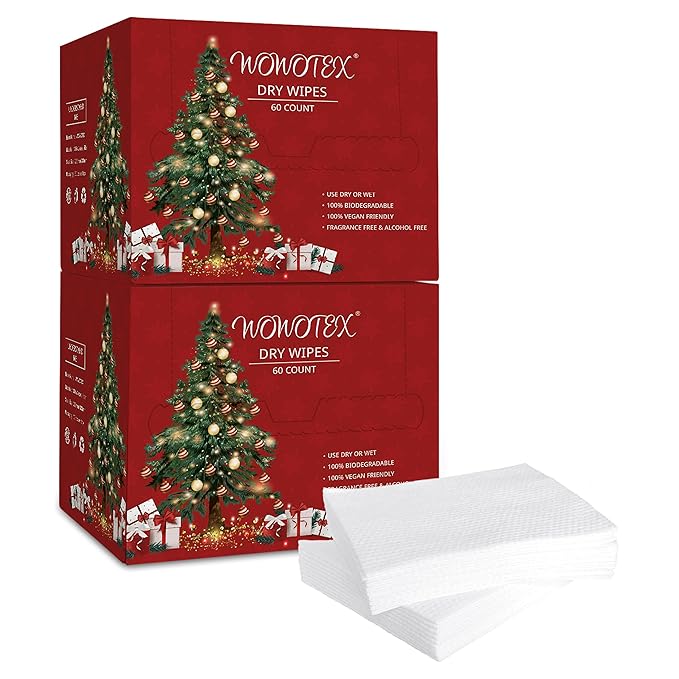 Christmas Style WOWOTEX Disposable Face Towels 120 Count Large Dry Wipes