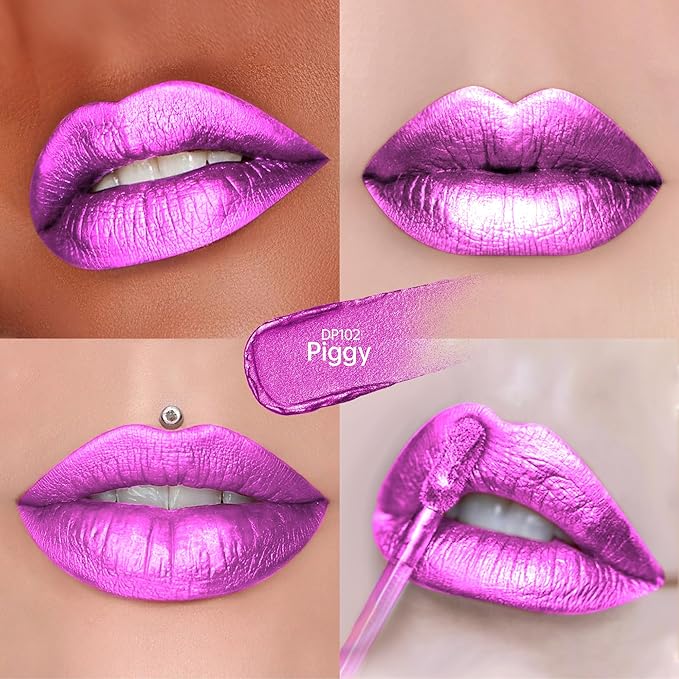 Depuplum Purple Lipsticks for Women Metallic Glitter Lipstick Long Lasting