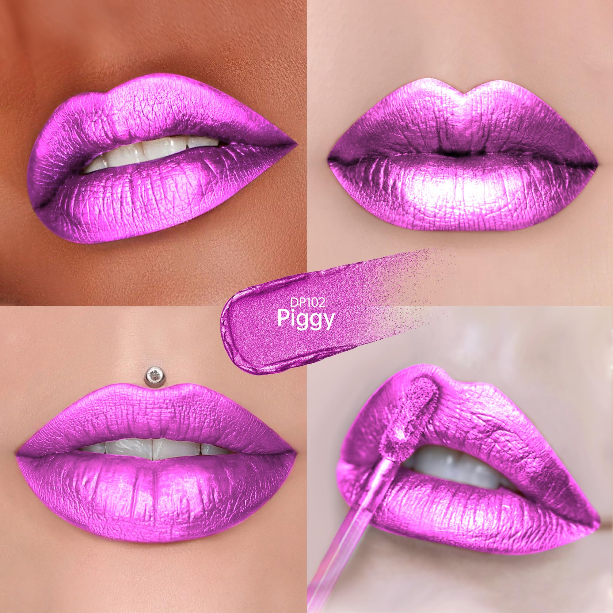 Depuplum Purple Lipsticks for Women Metallic Glitter Lipstick Long Lasting