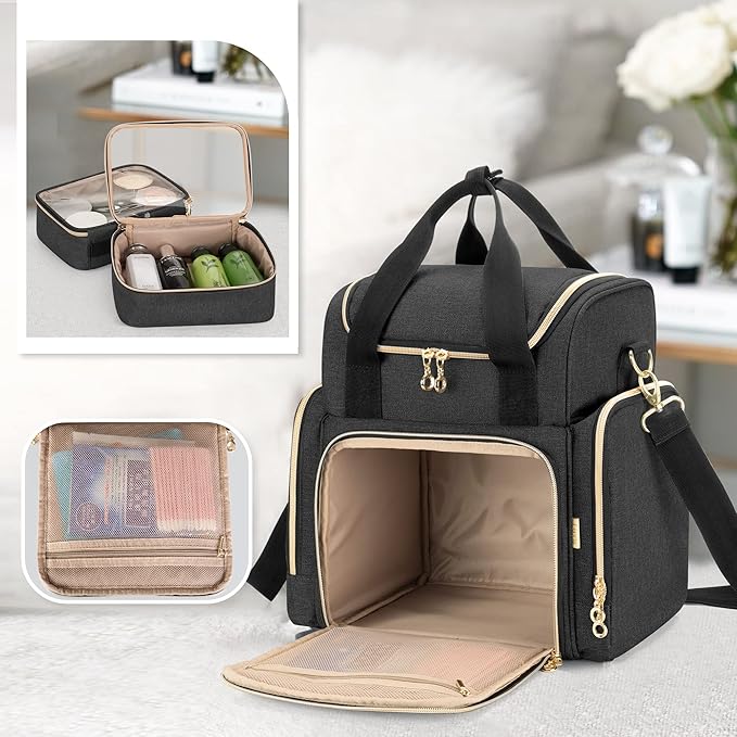 LUXJA Travel Makeup Bag with 2 Removable Makeup Cases, Black