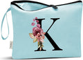 Vavabox A-Z Personalized Makeup Bag, Birthday Gifts for Women Mom, Gifts for Best Friend, Bride Bridesmaid Cosmetic bag (K, Aqua)