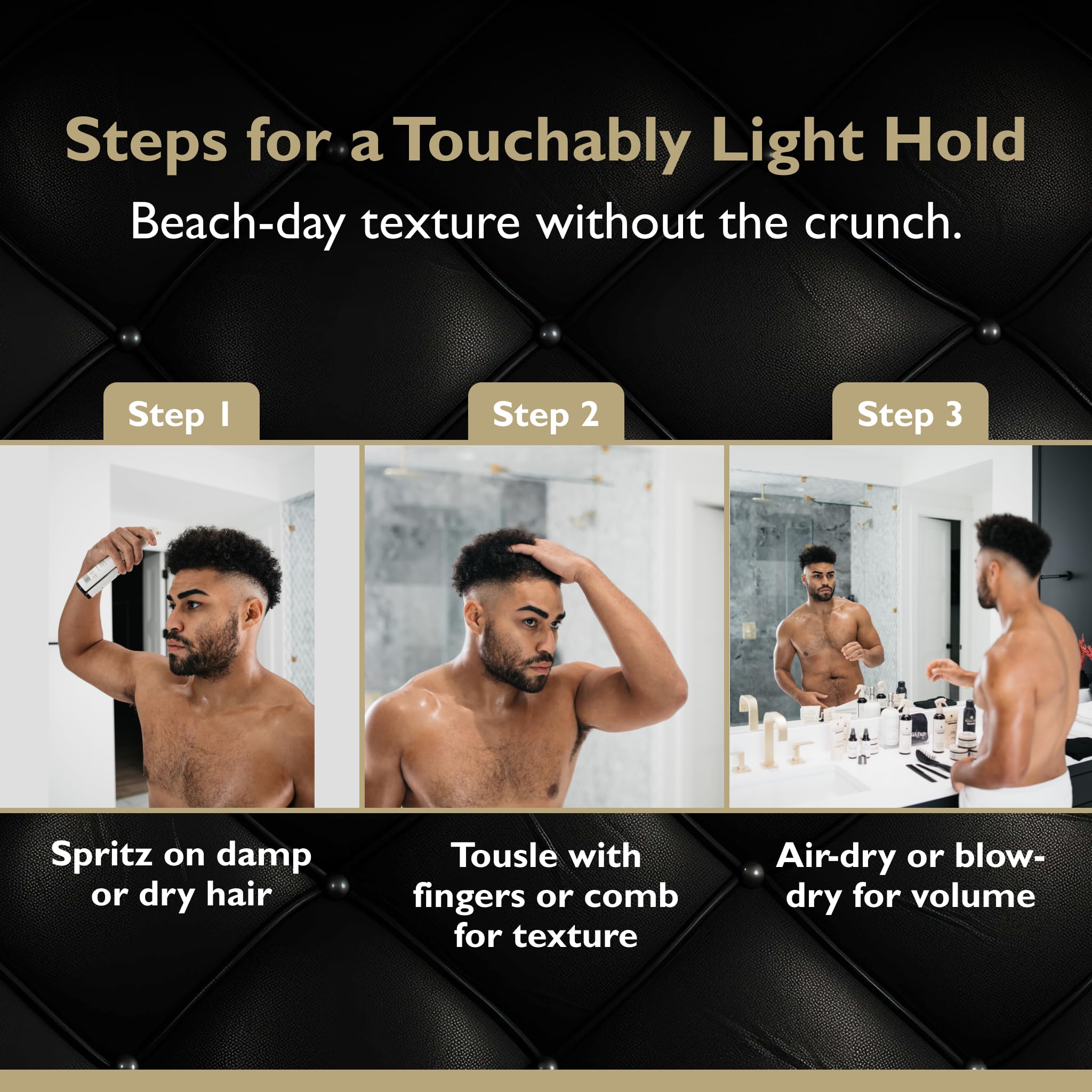 DandyMen Sea Salt Spray for Men – Texturizing & Volumizing Hair Spray for Beachy Waves, Matte Finish - Obsidian Cardamom, 1-pack