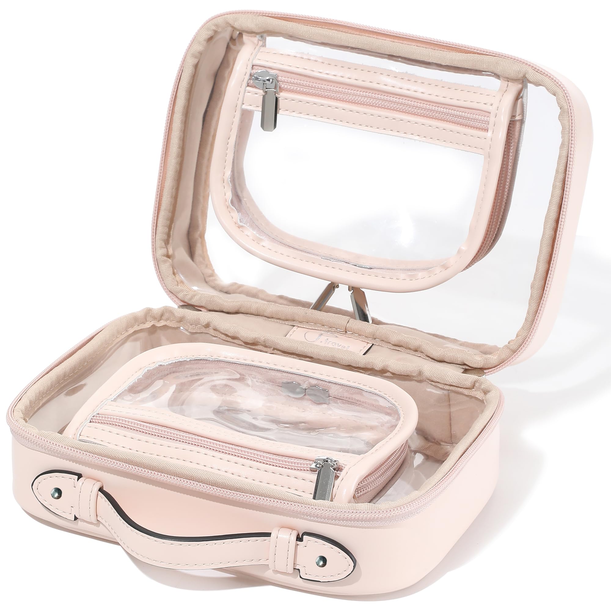 Veki TSA Approved Toiletry Bag Transparent Makeup Bags, Large Pink