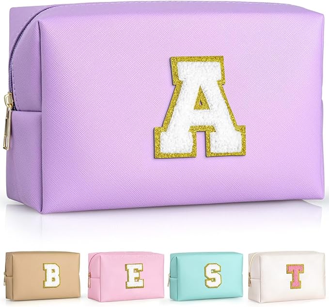 TOPEAST Mom Gifts for Mom, Personalized Initial Makeup Bag Cosmetic Bags for Women Cute Purple Makeup Pouch Birthday Gifts for Mom Mothers Gifts (Purple A)