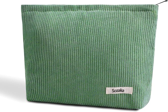 Gardsell Cosmetic Bags for Women - Corduroy Cosmetic Bag Aesthetic Women Handbags Purses Smile Dots Makeup Organizer Storage Makeup Bag Girls Case Bags (Pure Green)
