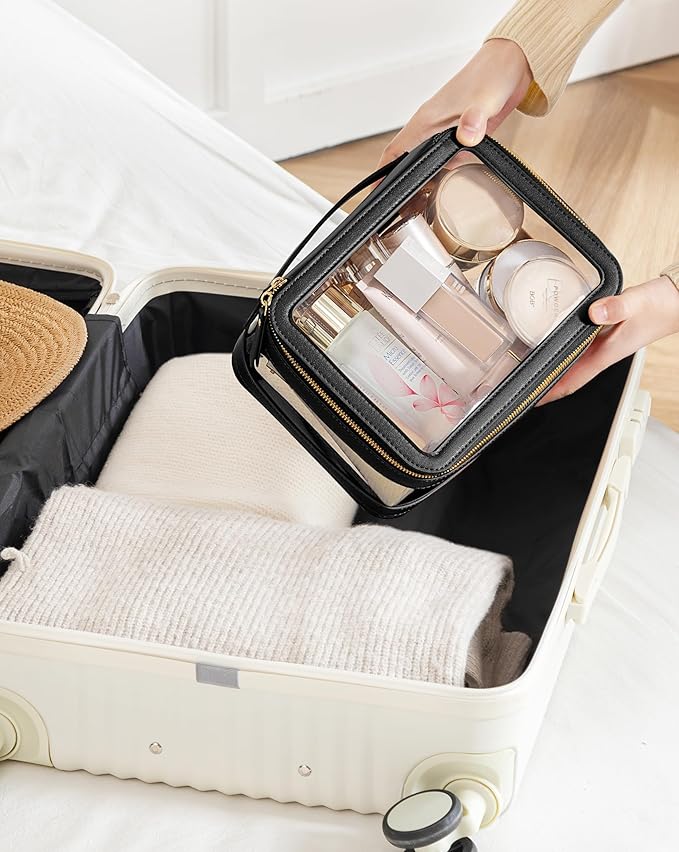 Vorey Large Clear Makeup Bag for Women, Portable Travel Makeup Bag Organizer Waterproof Toiletry Bag Cute Makeup Bags Cosmetic Bag Makeup Pouch, Black
