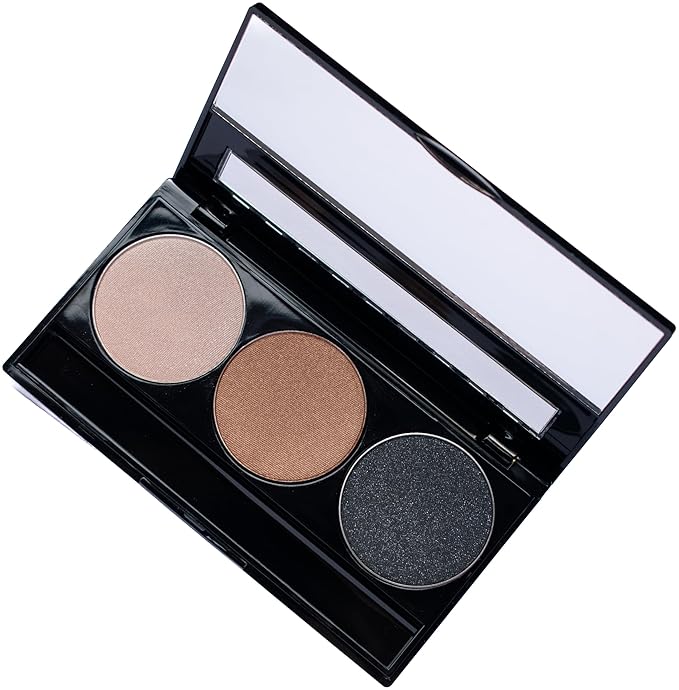 Pure Ziva Metallic Shimmer Off White, Gold Bronze Brown, and Glitter Black Vegan Eyeshadow Trio Palette; Talc, Paraben & Cruelty Free