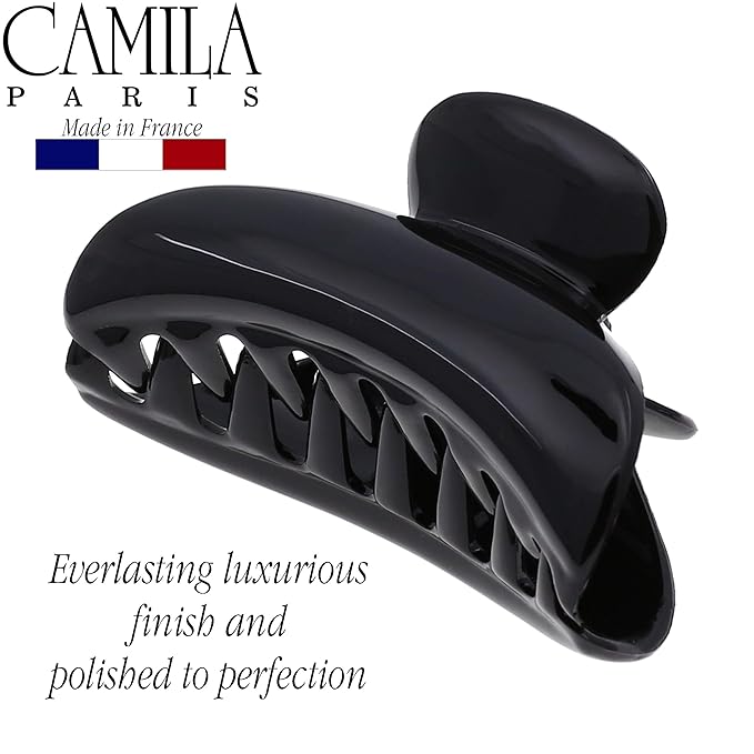 Camila Paris MP2 French Hair Clips for Women, 2.75" Medium Claw Clips for Thick Hair, Black Claw Clip, Strong Hold No Slip Accessories Clip for Women, Made in France