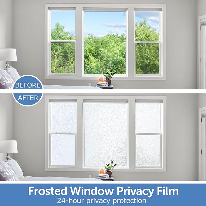 HIDBEA Frosted Window Privacy Film - Non Adhesive Static Cling Glass Stickers Sun UV Blocking Heat Control Door Covering Decals for Home Office, 17.3 x 157.3 Inch