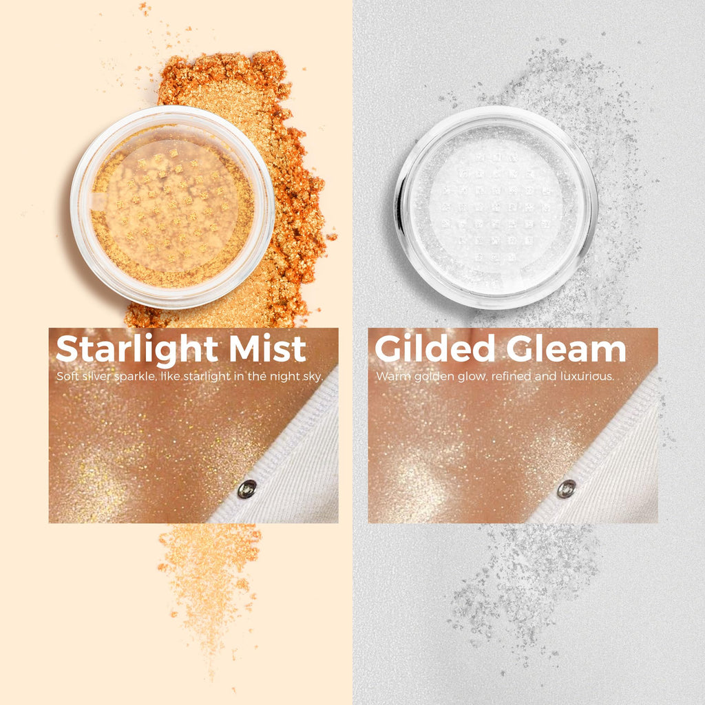 BEPHOLAN Highlighter Powder,High Gloss Glitter,Sparkling Powder Makeup for Face and Body - High-Pigment Shimmer Makeup, Long-Lasting & Buildable（Gilded Gleam 10g）
