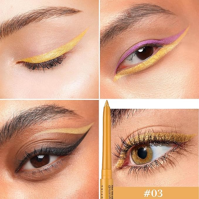 Mefyhtune Gold Cream Eyeliner Pencil Waterproof Retractable Gold Gel Eyeliner Smudge-proof Hypoallergenic (03#)