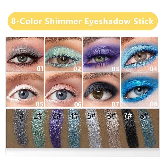 Daeuwiutr Gray Silvery Eyeshadow Stick, Highlighter Eye Liner,Eye Brightener Stick, Shimmer Creamy eye shadow, Waterproof Eyeshadow Pencil Long Lasting Eye Shadow Makeup.#1 silvery gray shimmer