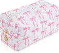 UUYUUY Makeup Bag Travel Toiletry Bag for Women, Small Cosmetic Bags Cute Quilted Cotton Makeup Pouch for Purse Emergency Bag Pencil Case Accessory Bag, Ribbon Bow