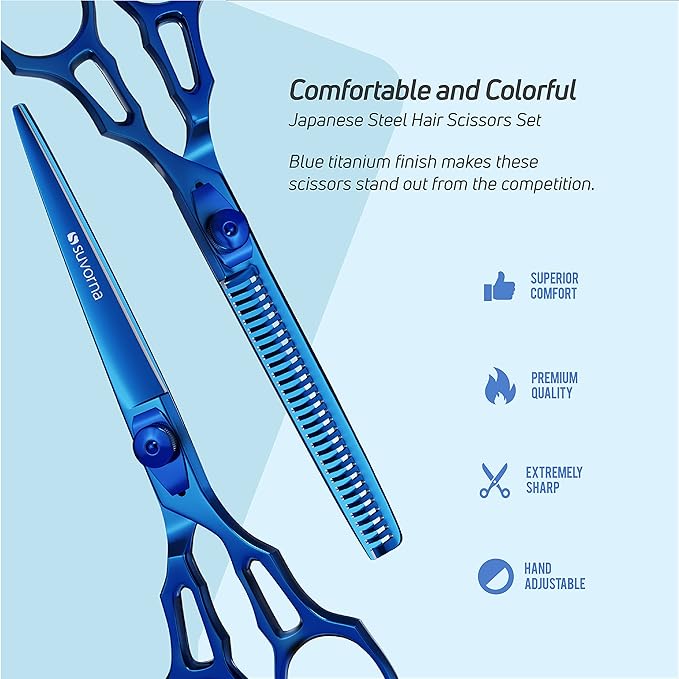 Suvorna Professional Hair Scissors with Thinning Shears | 2 Pcs Hair Shears | J2 Japanese Stainless Steel Hair Cutting Scissors | 5.5" Hair Shear Professional - tijeras de peluqueria profesional.