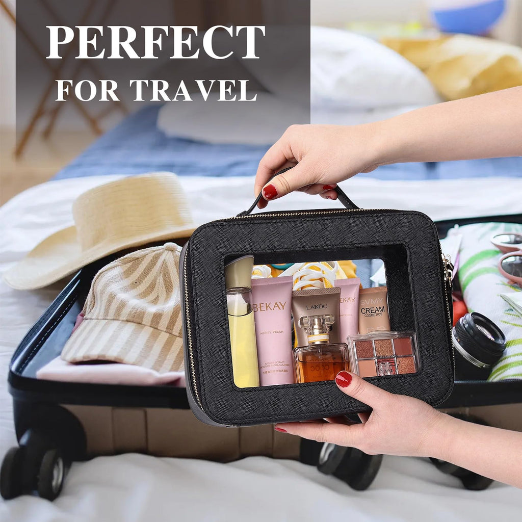 Pinkmik Clear Makeup Bag Waterproof Travel Case for Cosmetics and Toiletries Women's Purse Organizer and Clear Car Bag with Zipper (Black, L+M+MINI)