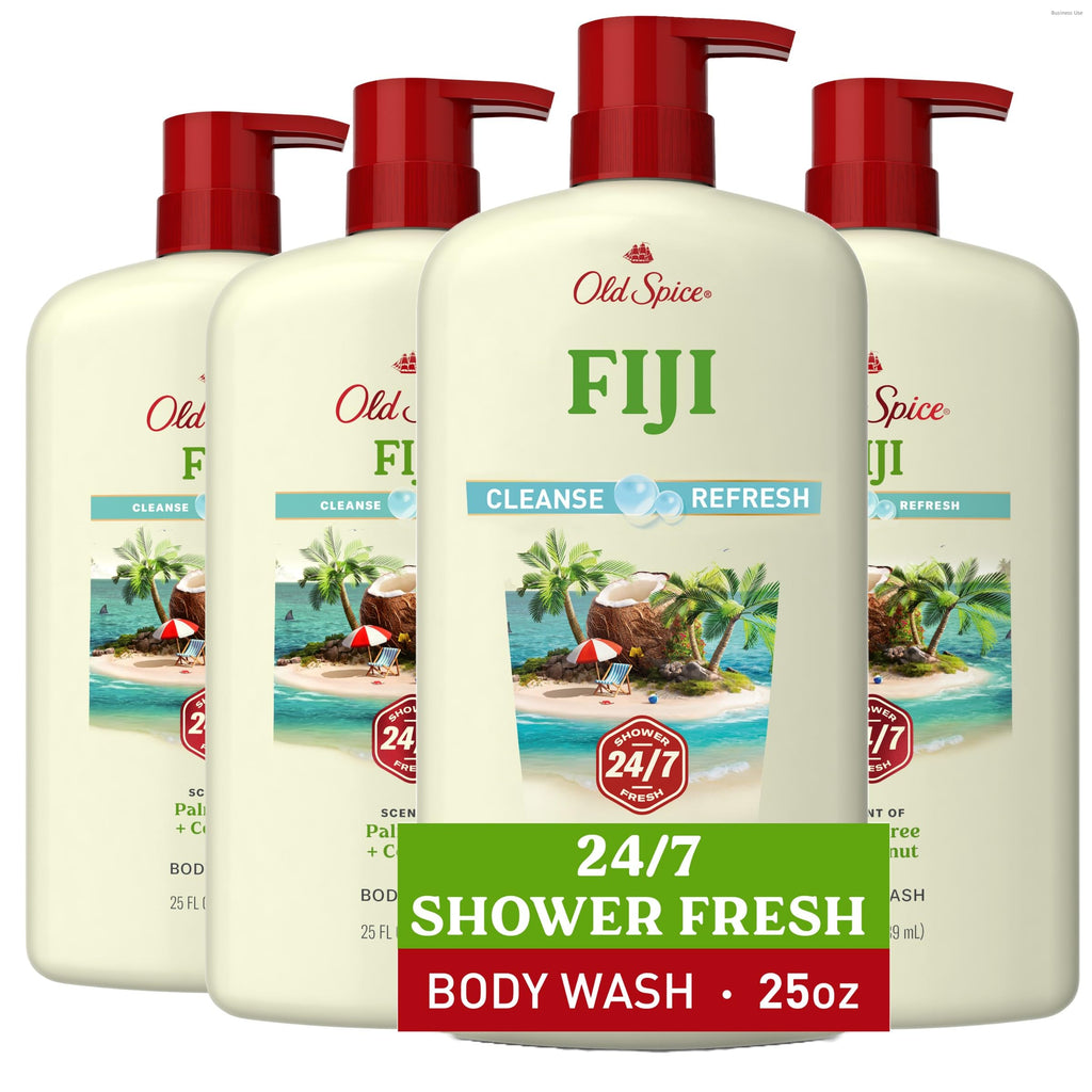 Old Spice Cleansing Body Wash for Men, 24/7 Shower Fresh with Lasting Scent, Cleanse & Refresh, Gentle on Skin, Vitamin B3, Fiji with Palm Tree + Coconut Scent, 25 oz (Pack of 4)