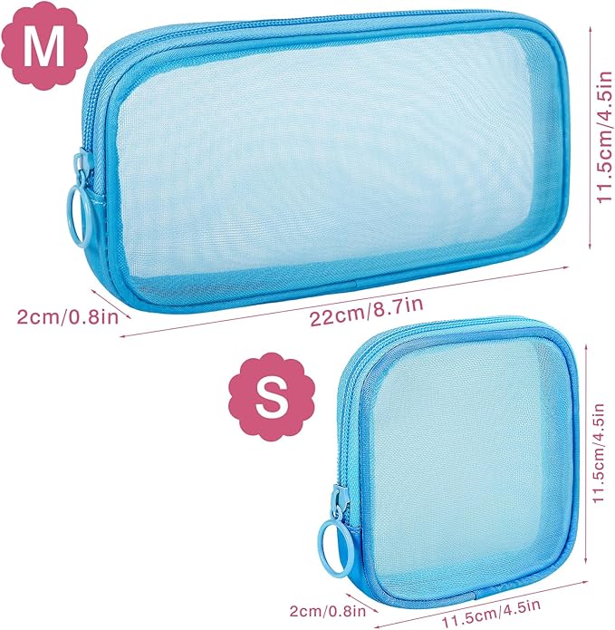 Sinzip 4 Pieces Mini Zipper Nylon Mesh Pouch, Mesh Cosmetic Bags Makeup Bags, Multipurpose Travel Toiletry Bags for Office Supplies and Travel Accessories (Purple, S)