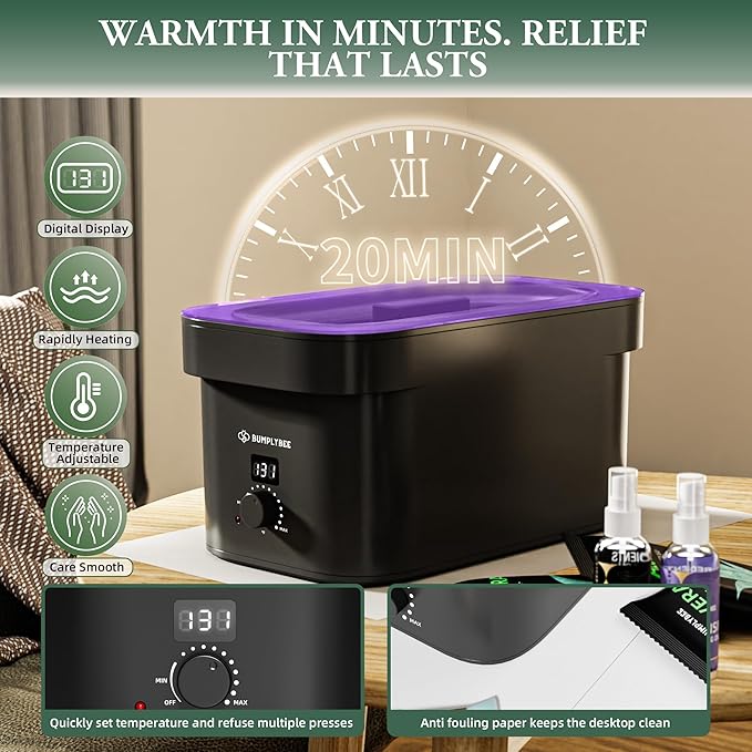 BUMPLYBEE 7000ml Paraffin Wax Machine for Hand and Feet-Black Hand Wax Paraffin Machine for Hands with 10pcs Aloe Vera Paraffin Bath Refills，Foot Care Kit,Moisturizing and Exfoliating
