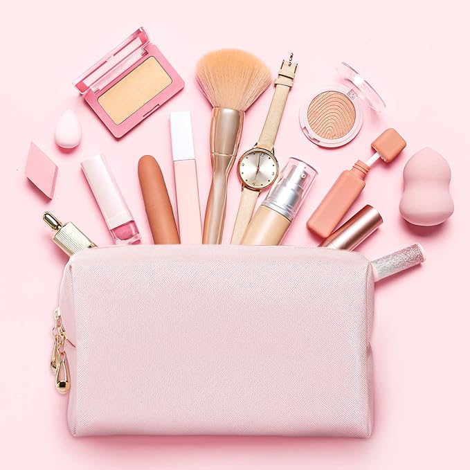 Sanwuta 9 Pcs Makeup Bags Bulk Bridesmaid Proposal Gifts Cosmetic Bags Preppy PU Leather Double Zipper Toiletry Pouch Portable Travel Organizer Case for Women Bachelorette Gift(Rose Gold)
