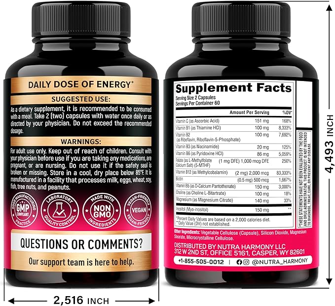 Vitamin B Complex for Men & Women - Full B-Complex & Vitamin B12 - 120 Caps