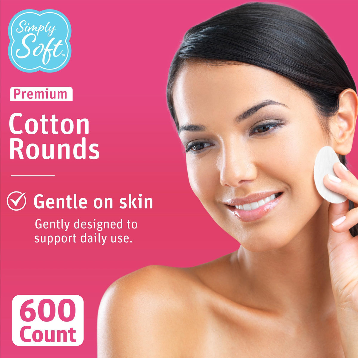 Simply Soft Premium Cotton Rounds, 100% Pure Cotton, Absorbent Cotton Pads, 100 Count (Pack of 6)