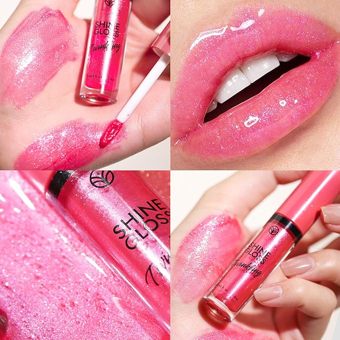 Metfdlaig Pink Lip gloss Lip Plumper Gloss Shimmer High Shine Lip Gloss Moisturizing Tinted Lip Gloss Long Lasting Waterproof Lip Oil (04# Magenta Shimmer)
