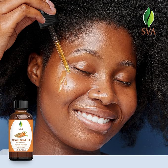 SVA Carrot Seed Oil - 1 Fl Oz - for Face, Skin Care, Hair Care, Scalp Massage & Body Massage – Carrier Oil with Dropper